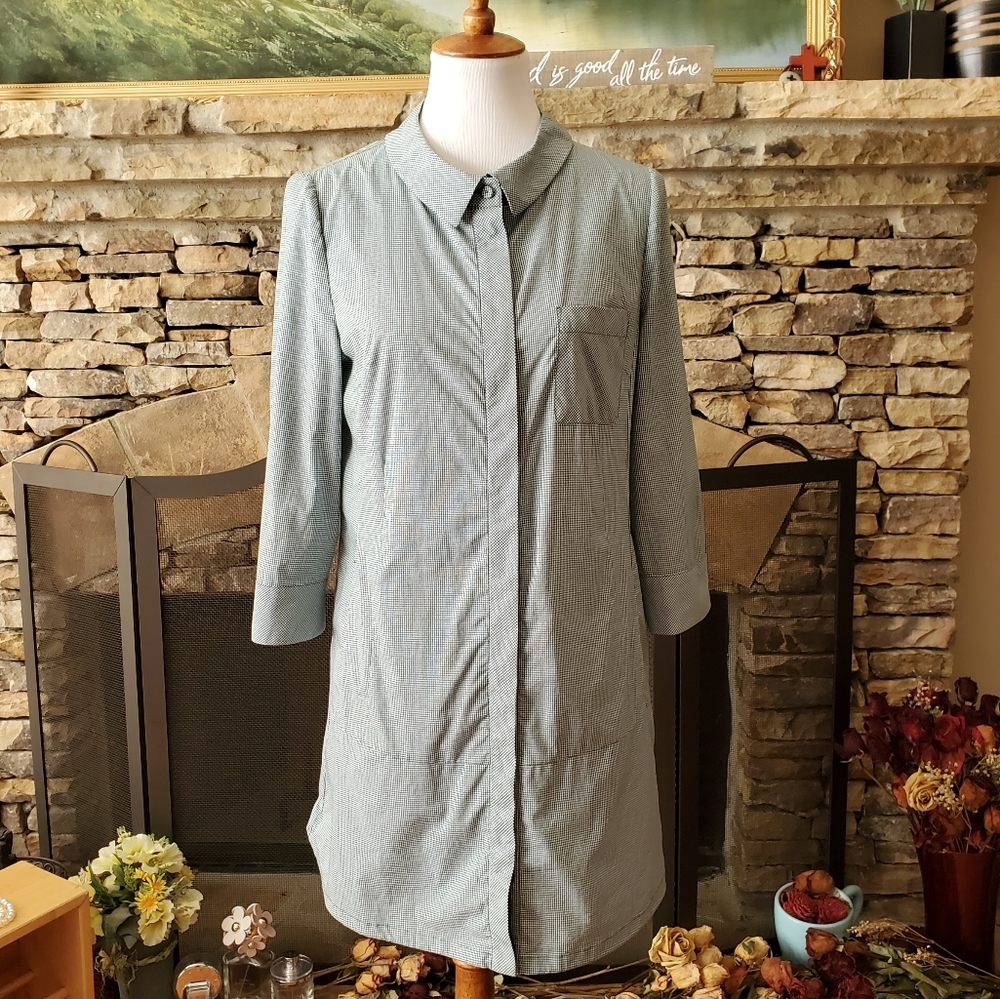 🆕Anne Klein Cotton Checkered pattern 3/4 sleeves Tunic Dresses